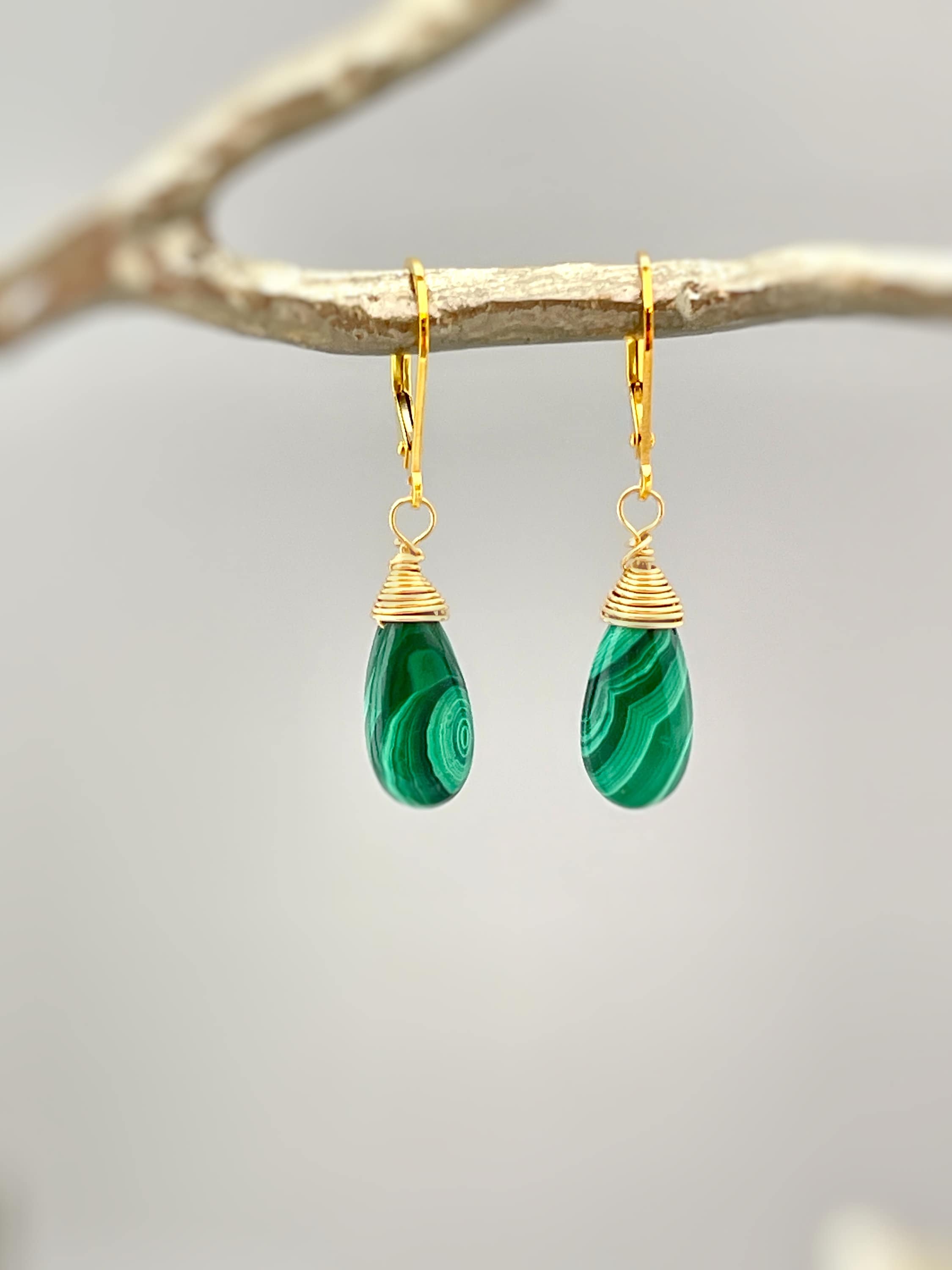 Malachite Earrings Dangle Sterling Silver Leverback
