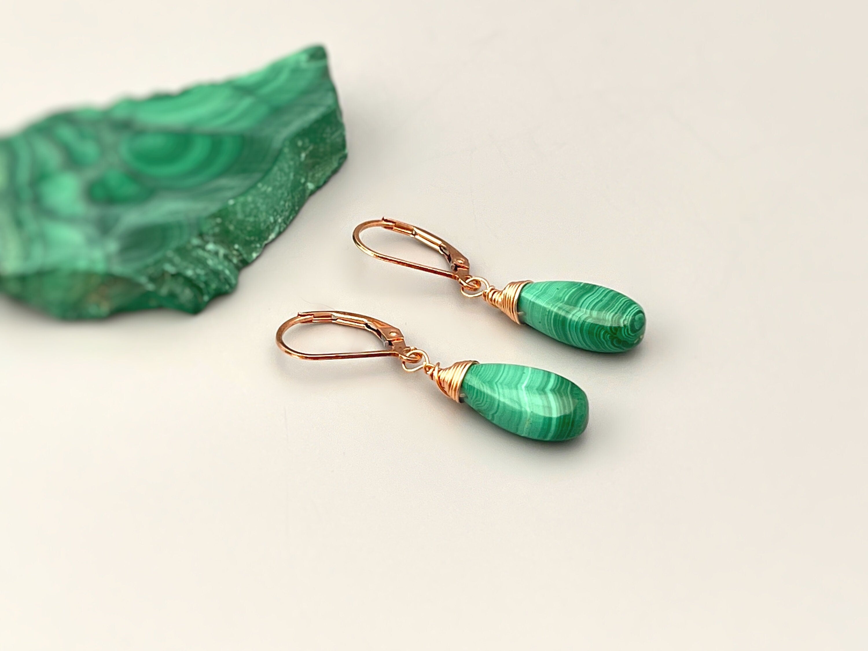 Malachite Earrings Dangle Sterling Silver Leverback