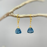 Dainty London Blue Earrings dangly sterling silver 14k gold boho dangle Topaz Quartz gemstone handmade jewelry for women November Birthstone