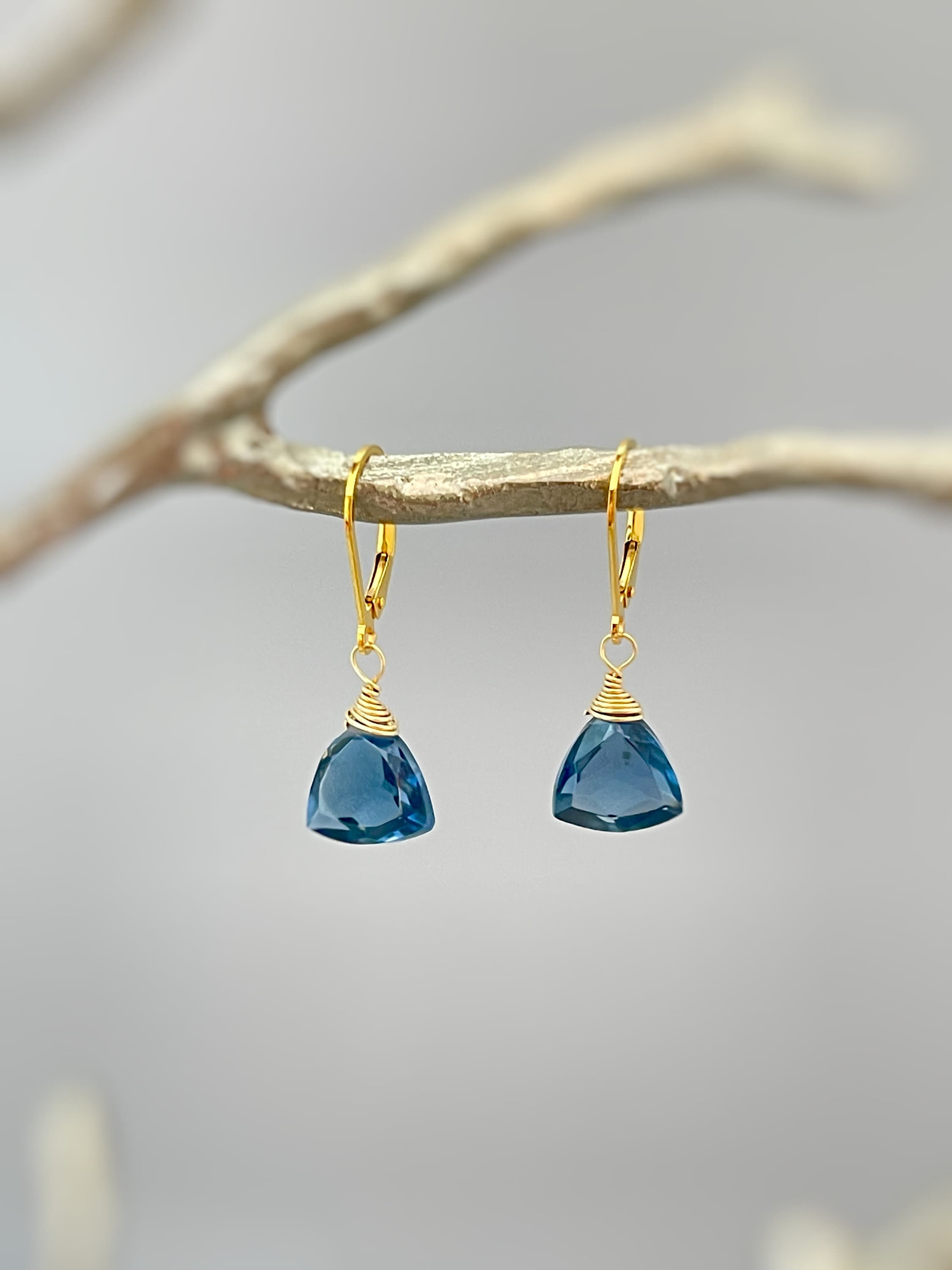 Dainty London Blue Earrings dangly sterling silver 14k gold boho dangle Topaz Quartz gemstone handmade jewelry for women November Birthstone