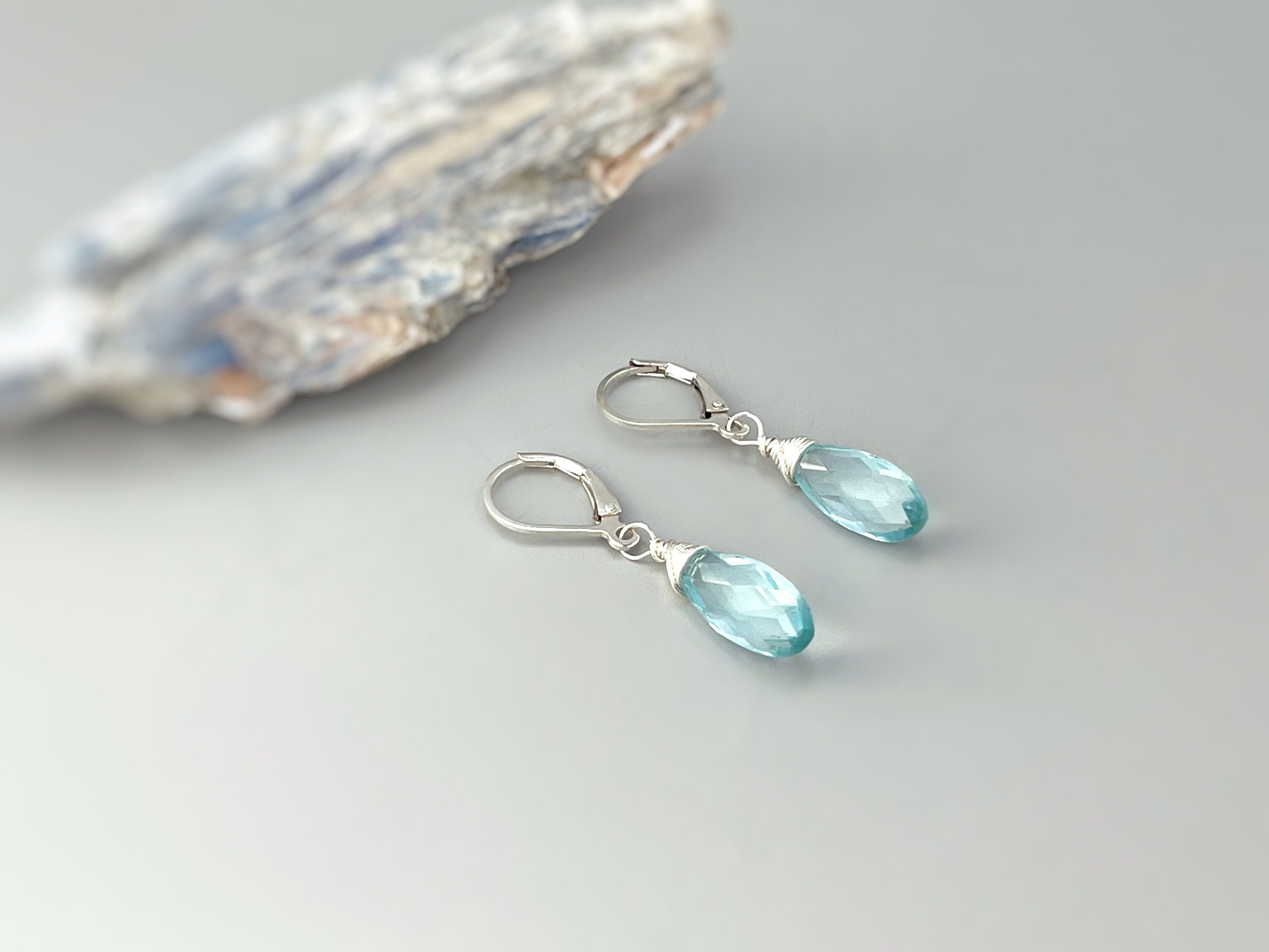 Aquamarine earrings dangle, Sterling Silver Baby Blue Quartz Gold Fill, rose gold Handmade jewelry light blue gemstone Dangly earrings