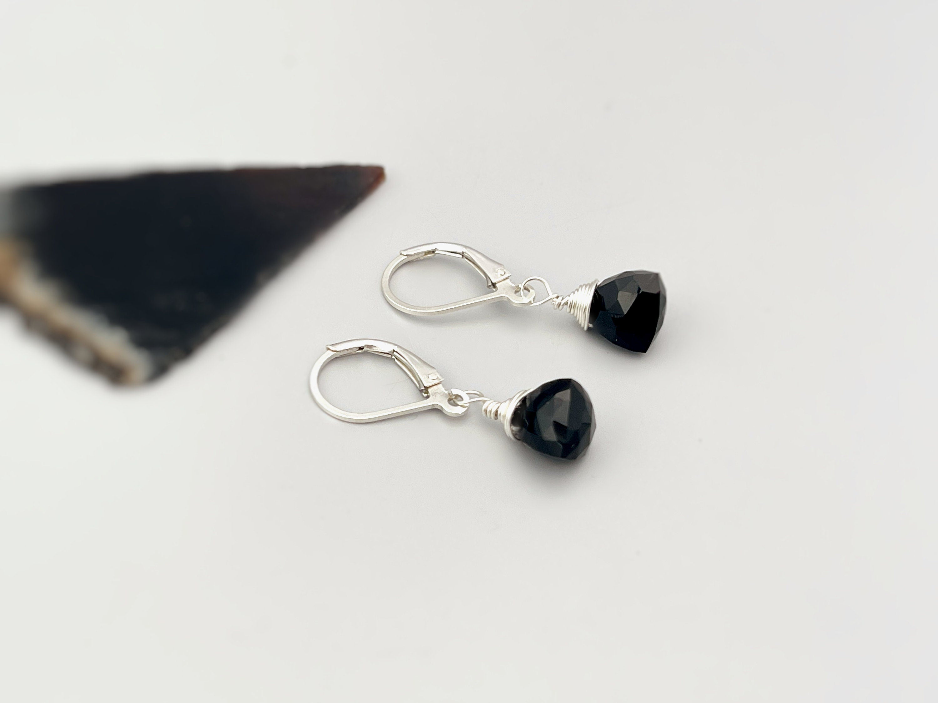 Onyx earrings dangle Sterling Silver
