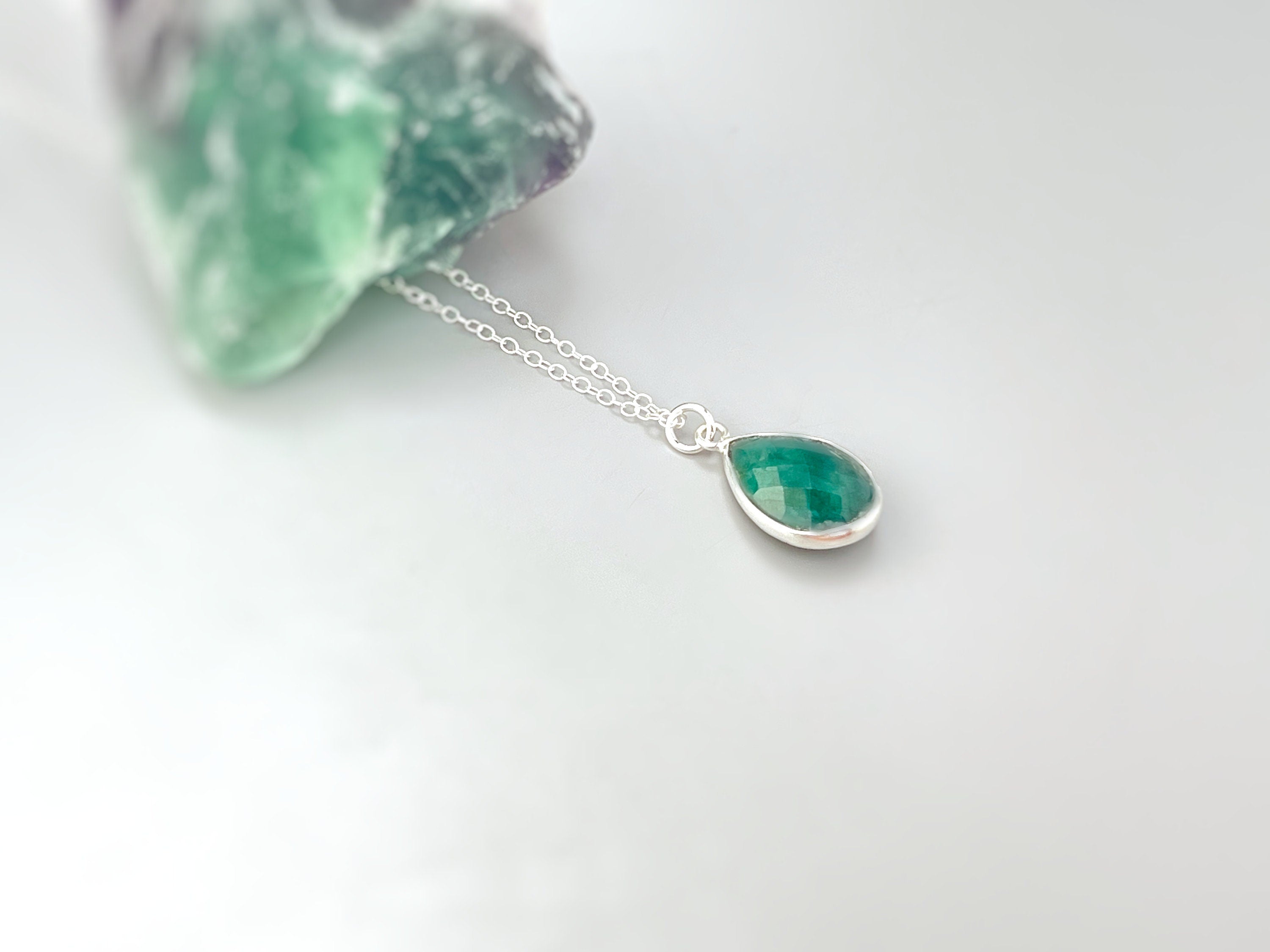 Emerald Necklace 14 Gold, Sterling silver, Handmade gemstone pendant Genuine Raw Emerald handmade jewelry layering necklace May Birthstone