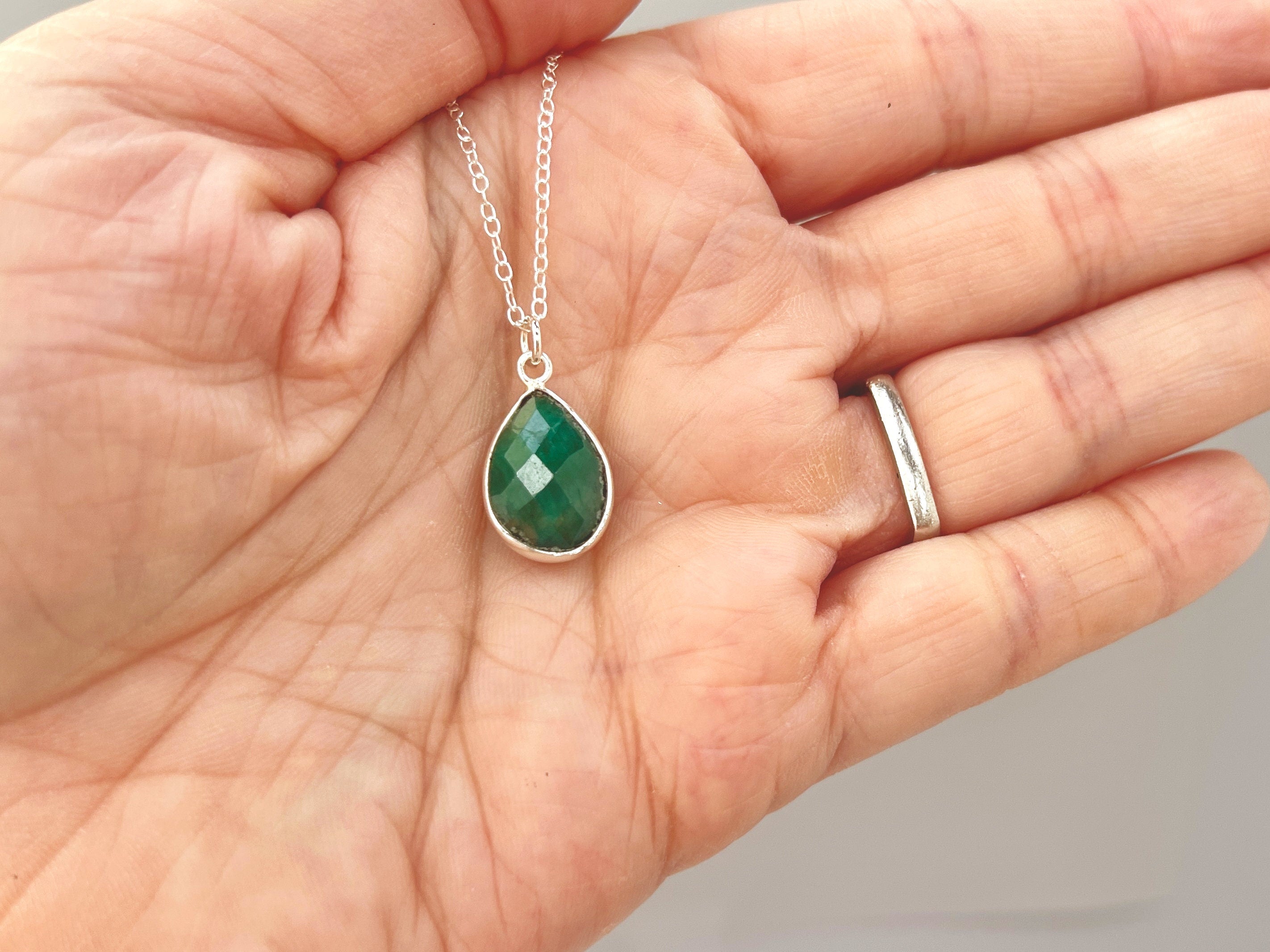 Emerald Necklace 14 Gold, Sterling silver, Handmade gemstone pendant Genuine Raw Emerald handmade jewelry layering necklace May Birthstone