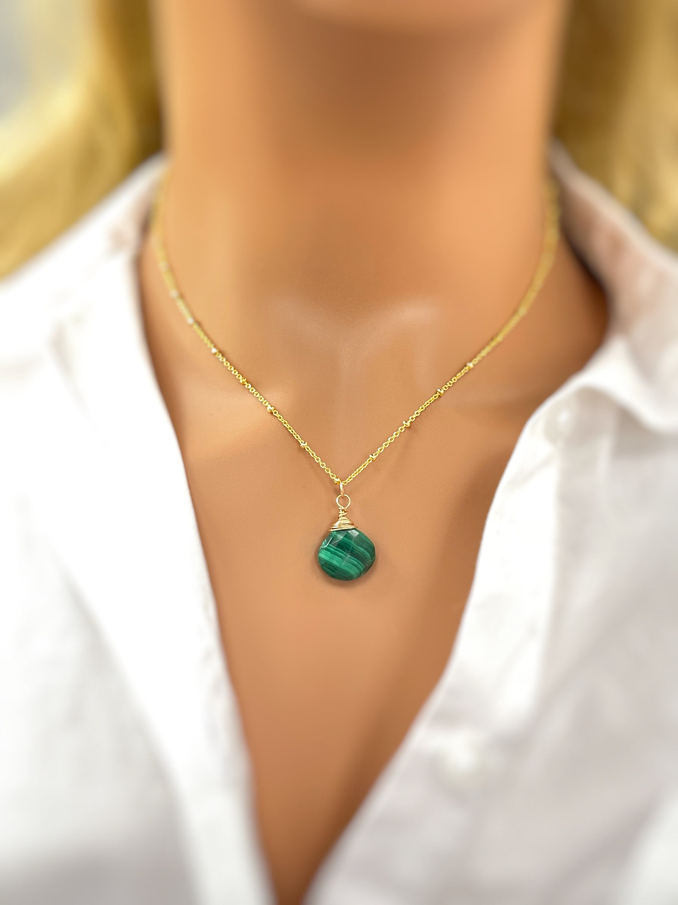 Facetted Malachite Necklace Gold