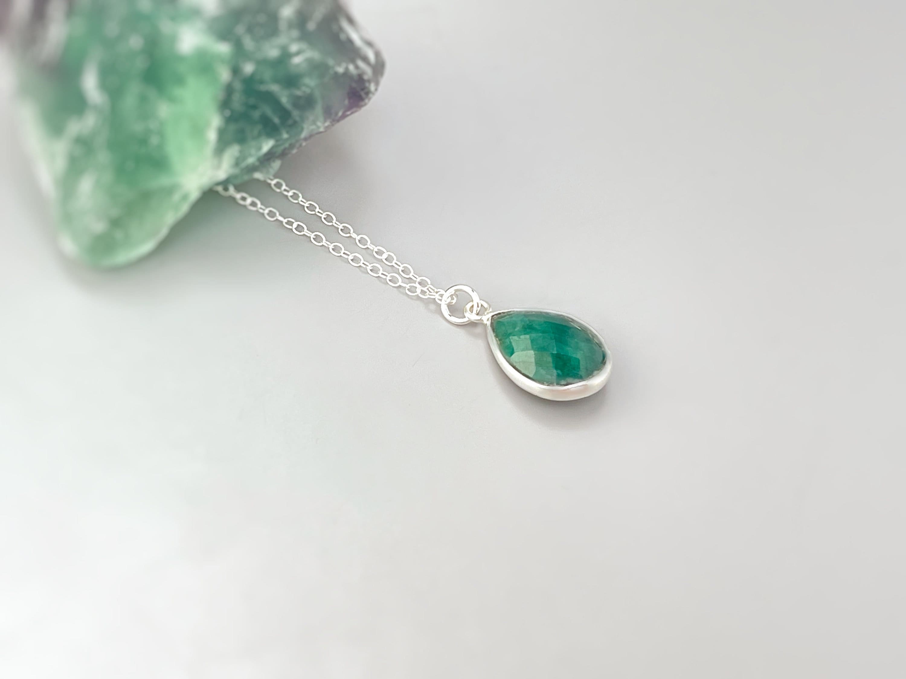 Emerald Necklace 14 Gold, Sterling silver, Handmade gemstone pendant Genuine Raw Emerald handmade jewelry layering necklace May Birthstone