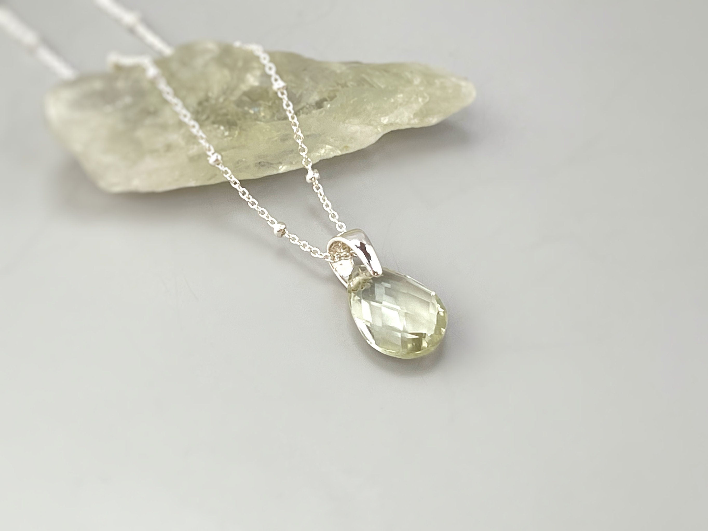 Green Amethyst Necklace Handmade sage mint green gemstone pendant Sterling Silver Prasiolite handmade jewelry layering necklace for women