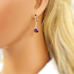 Dainty Amethyst earrings dangle Sterling Silver, 14k gold Rose Gold lightweight tear drop crystal dangly purple gemstone birthstone jewelry