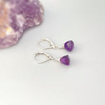 Dainty Amethyst earrings dangle Sterling Silver, 14k gold Rose Gold lightweight tear drop crystal dangly purple gemstone birthstone jewelry