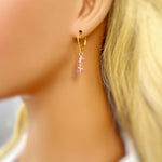 Dainty Pink Topaz earrings dangle Sterling Silver, Rose Gold, 14k Gold fill