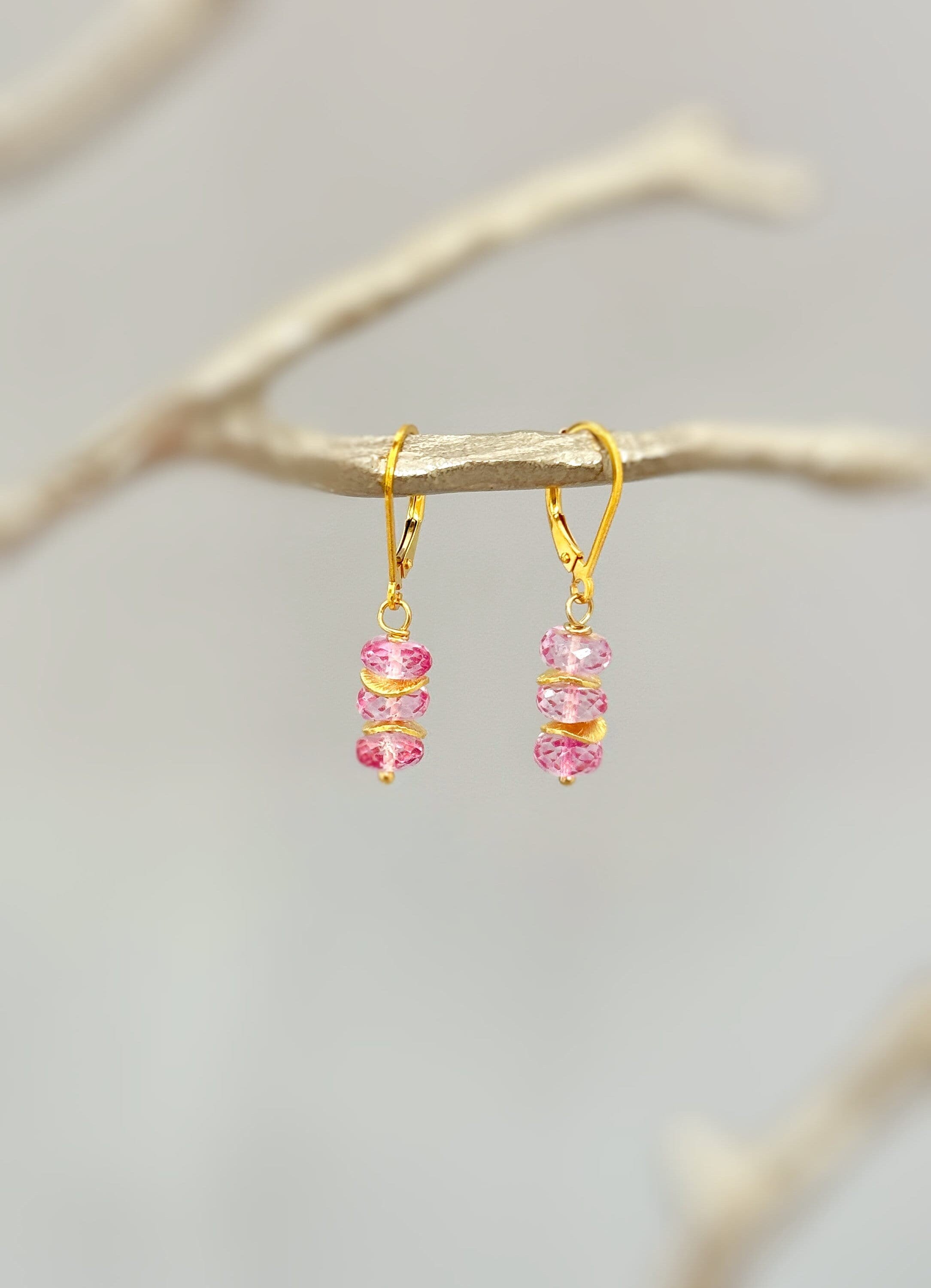 Dainty Pink Topaz earrings dangle Sterling Silver, Rose Gold, 14k Gold fill