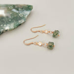 Moss Agate Earrings Dangle Rose Gold, Sterling Silver 14k Gold Fill