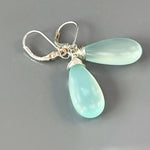 Aqua Chalcedony Earrings dangle, Long elegant spring earrings