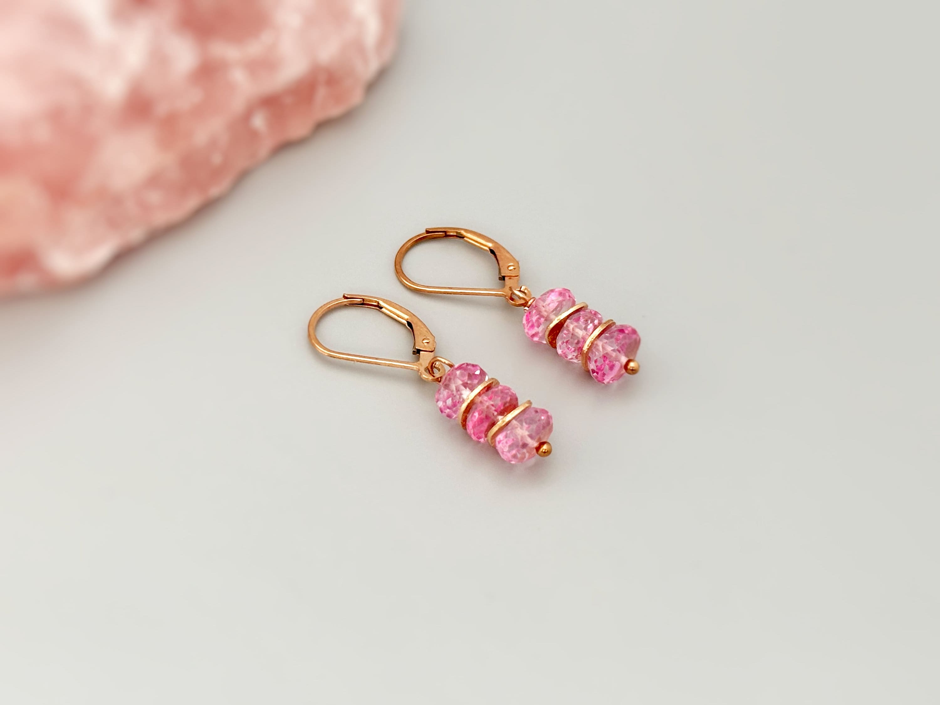 Dainty Pink Topaz earrings dangle Sterling Silver, Rose Gold, 14k Gold fill