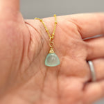 Aqua Green Chalcedony Necklace Gold Handmade gemstone pendant silver, Rose Gold Sterling Silver Jewelry layering necklace for women