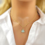Aqua Green Chalcedony Necklace Gold Handmade gemstone pendant silver, Rose Gold Sterling Silver Jewelry layering necklace for women