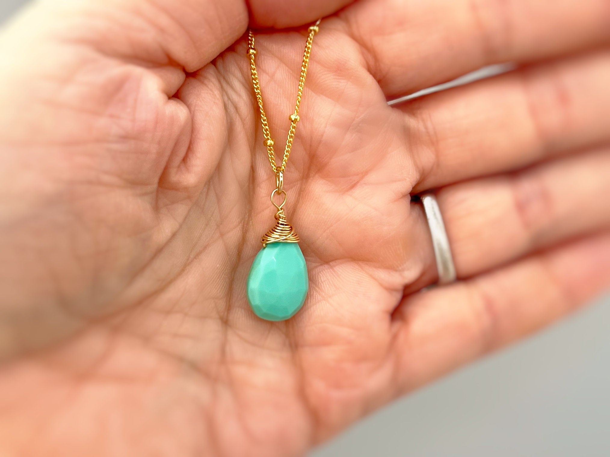 Dainty turquoise Necklace Gold, Sterling Silver, Rose Gold handmade birthstone jewelry for women pendant layering gemstone necklace