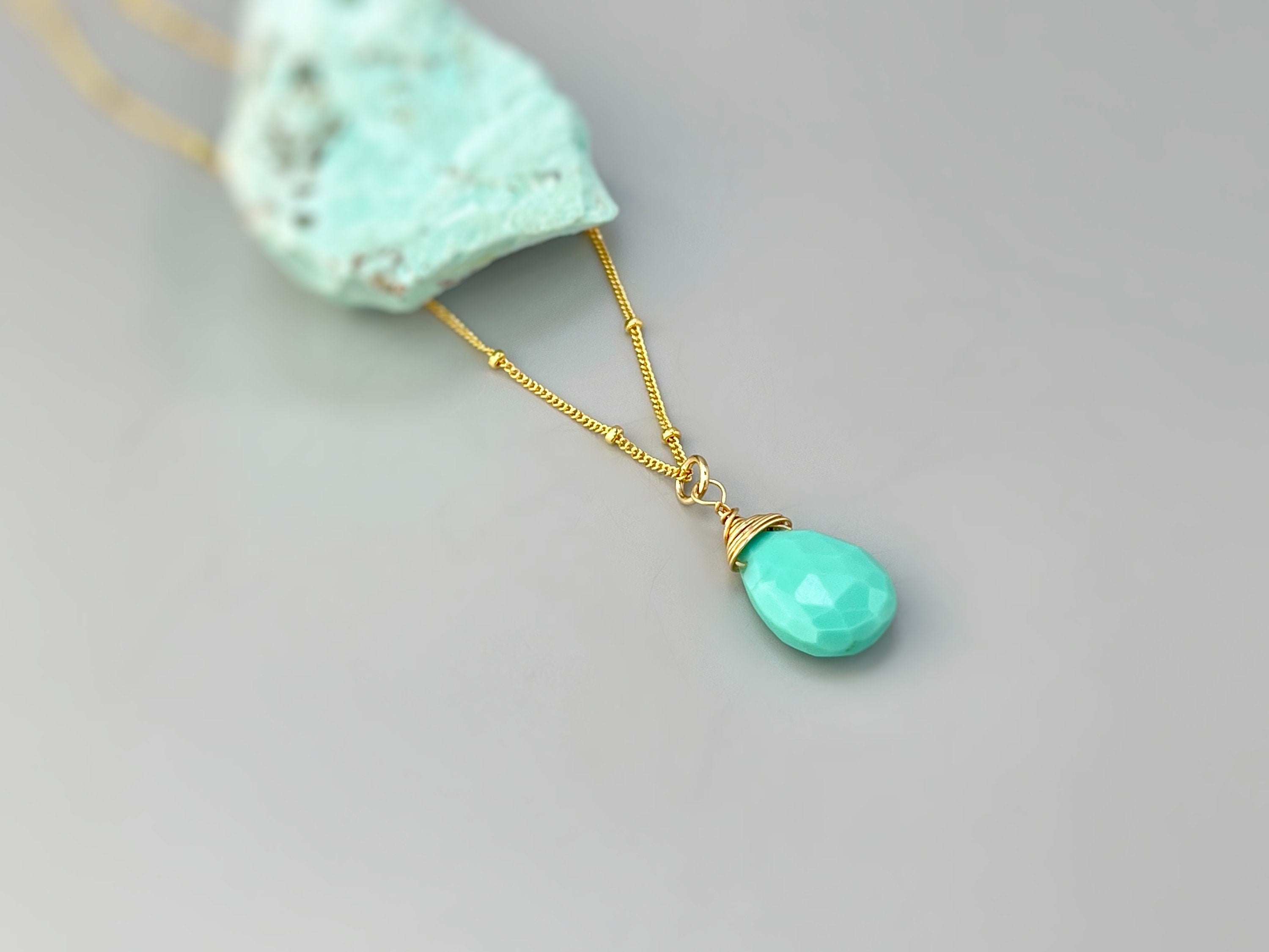 Dainty turquoise Necklace Gold, Sterling Silver, Rose Gold handmade birthstone jewelry for women pendant layering gemstone necklace