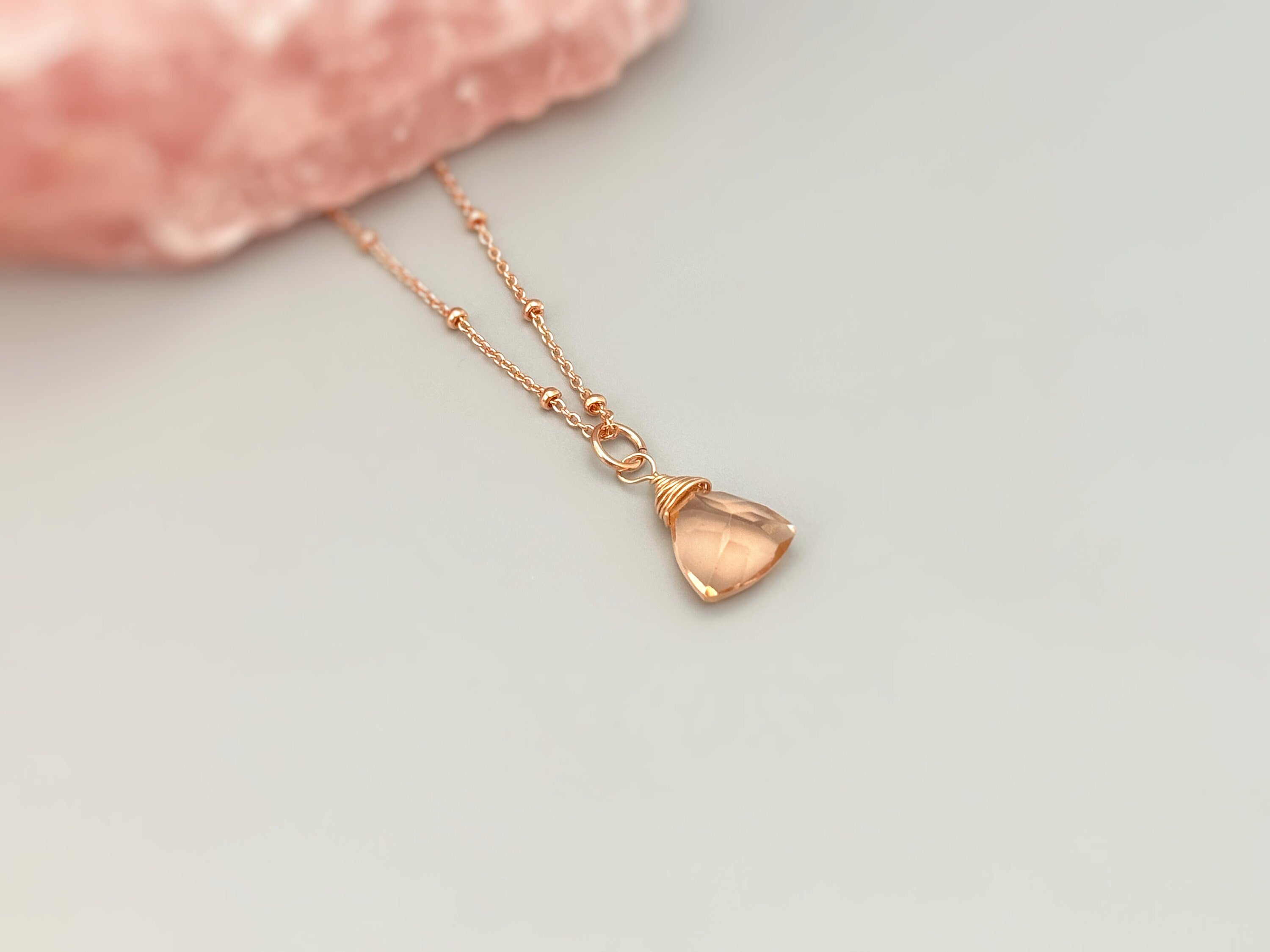 Morganite Necklace 14k gold fill, Rose Gold, Sterling Silver peach pink quartz
