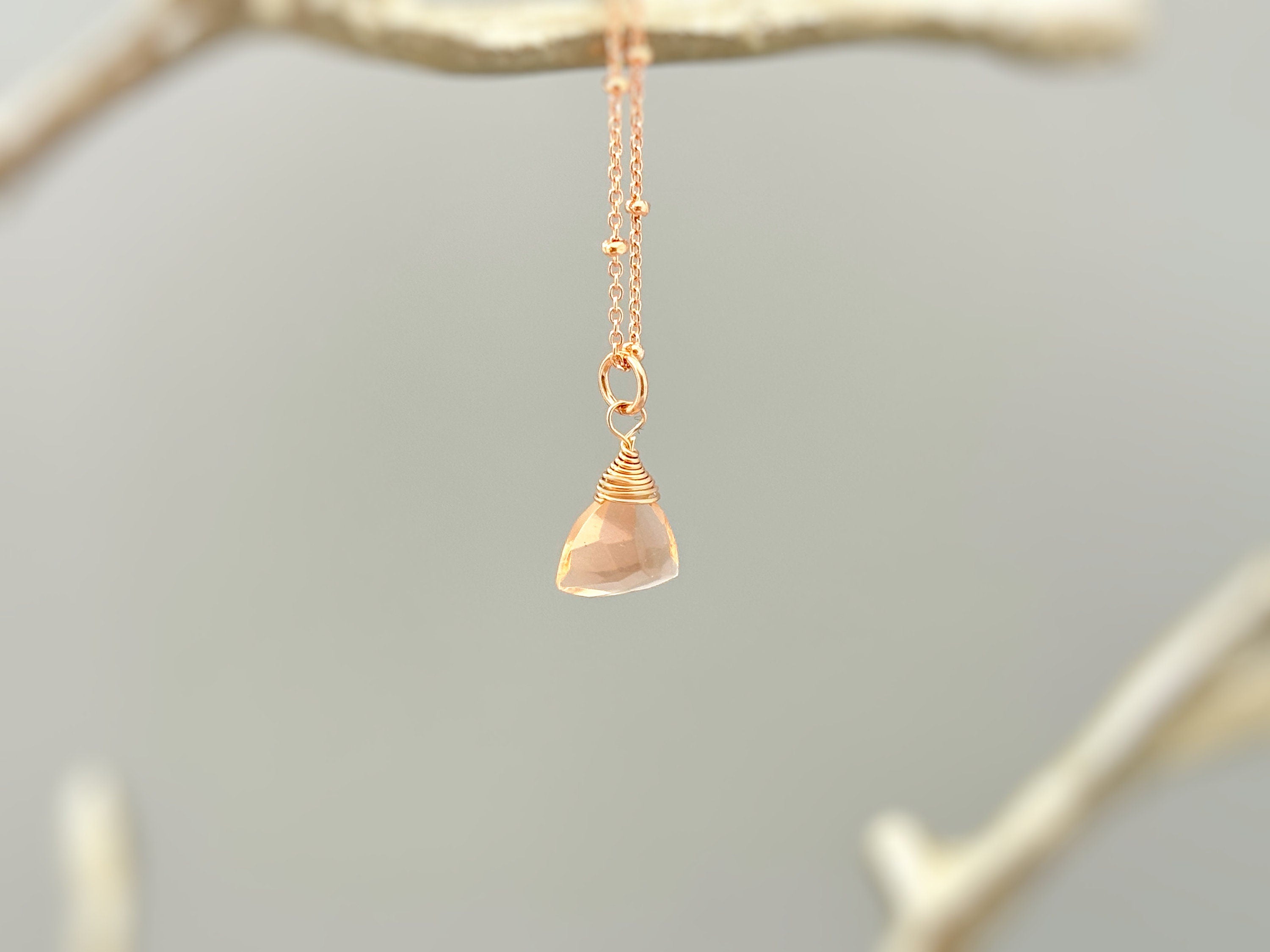 Morganite Necklace Rose Gold Handmade gemstone pendant Sterling Silver, 14k Gold peach blush pink quartz Jewelry crystal necklace for women