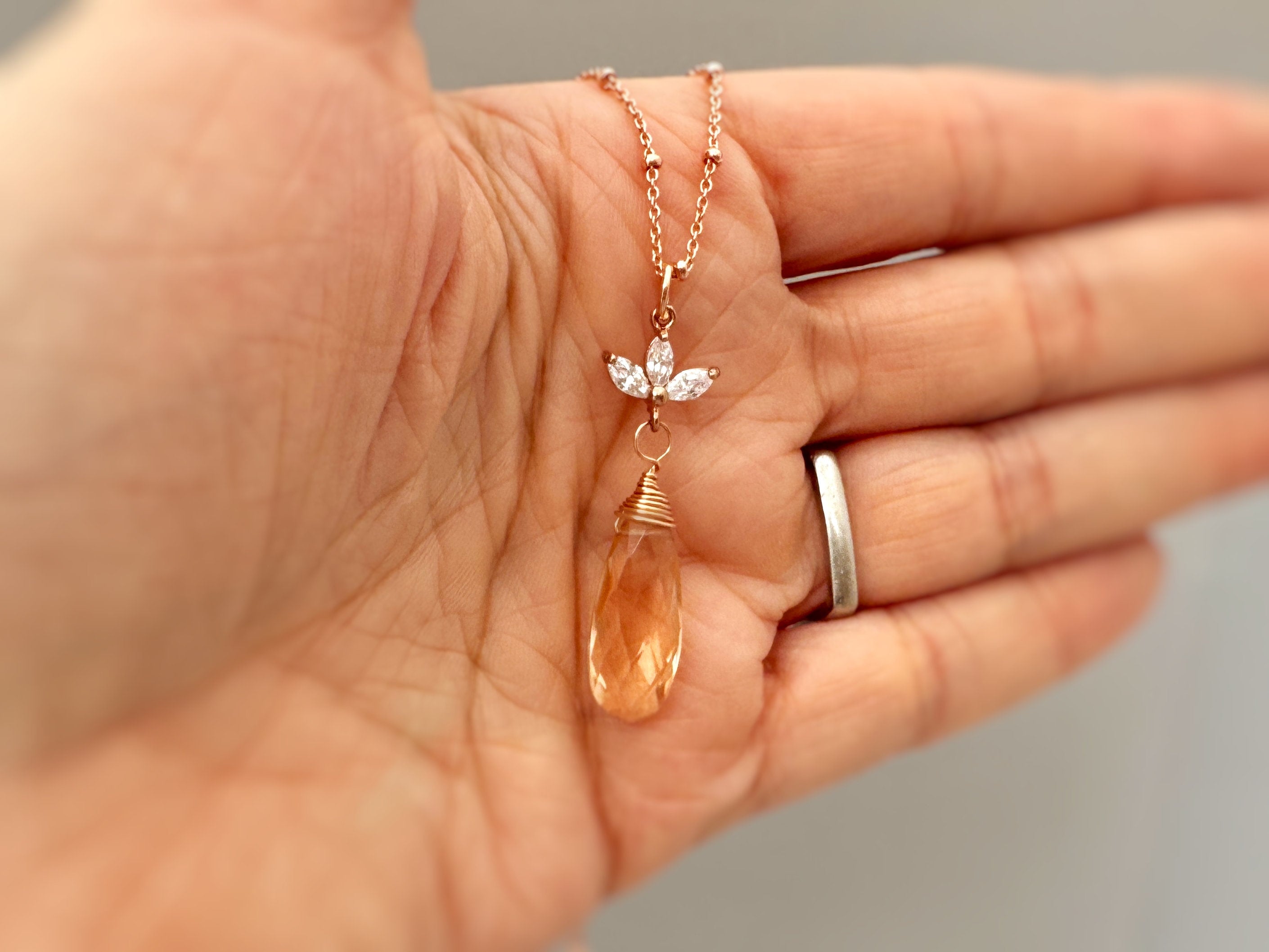 Morganite Necklace Rose Gold Handmade gemstone pendant Sterling Silver, Gold blush peach quartz Jewelry angel Crystal necklace for women