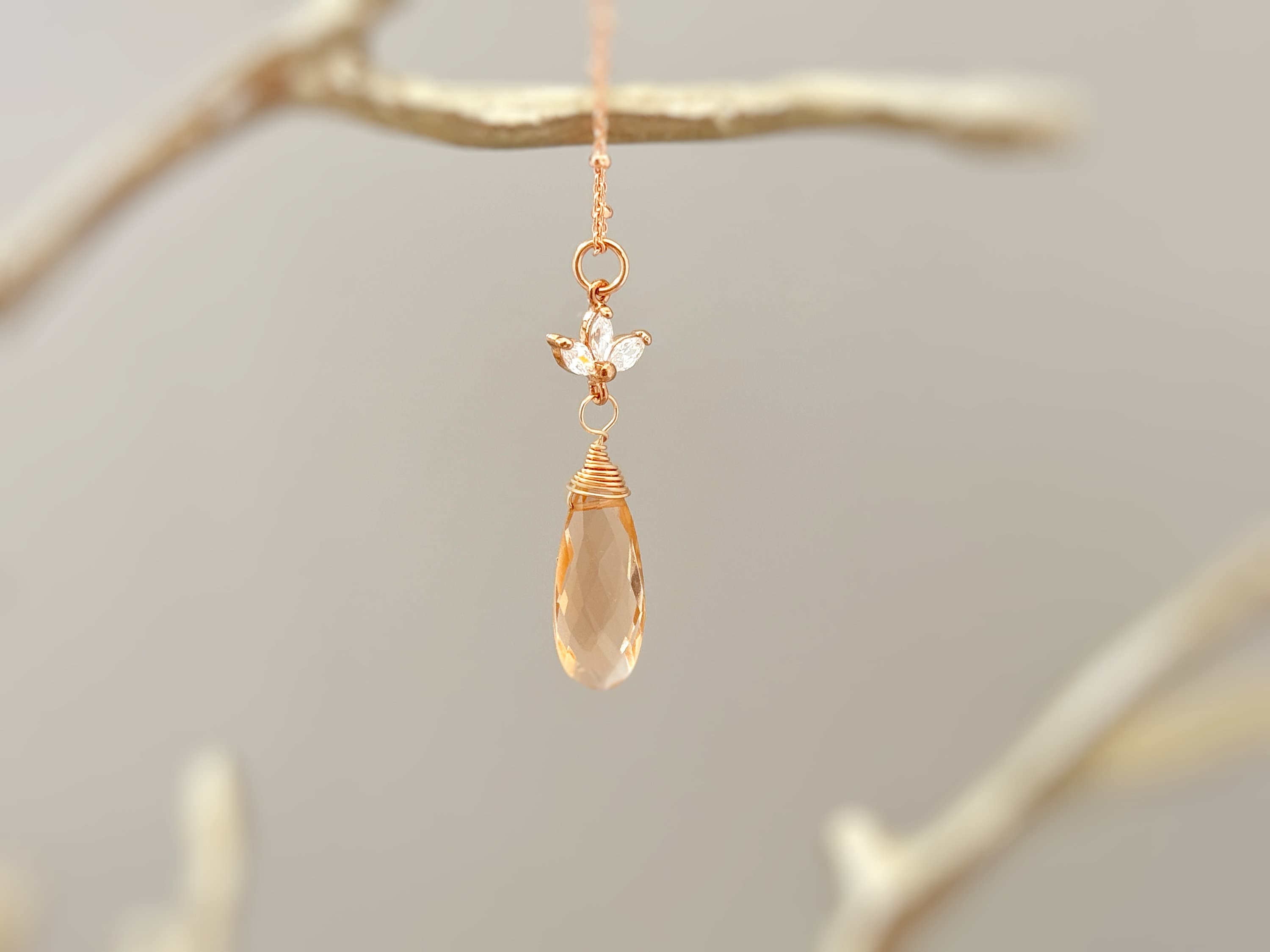 Morganite Necklace Rose Gold Handmade gemstone pendant Sterling Silver, Gold blush peach quartz Jewelry angel Crystal necklace for women