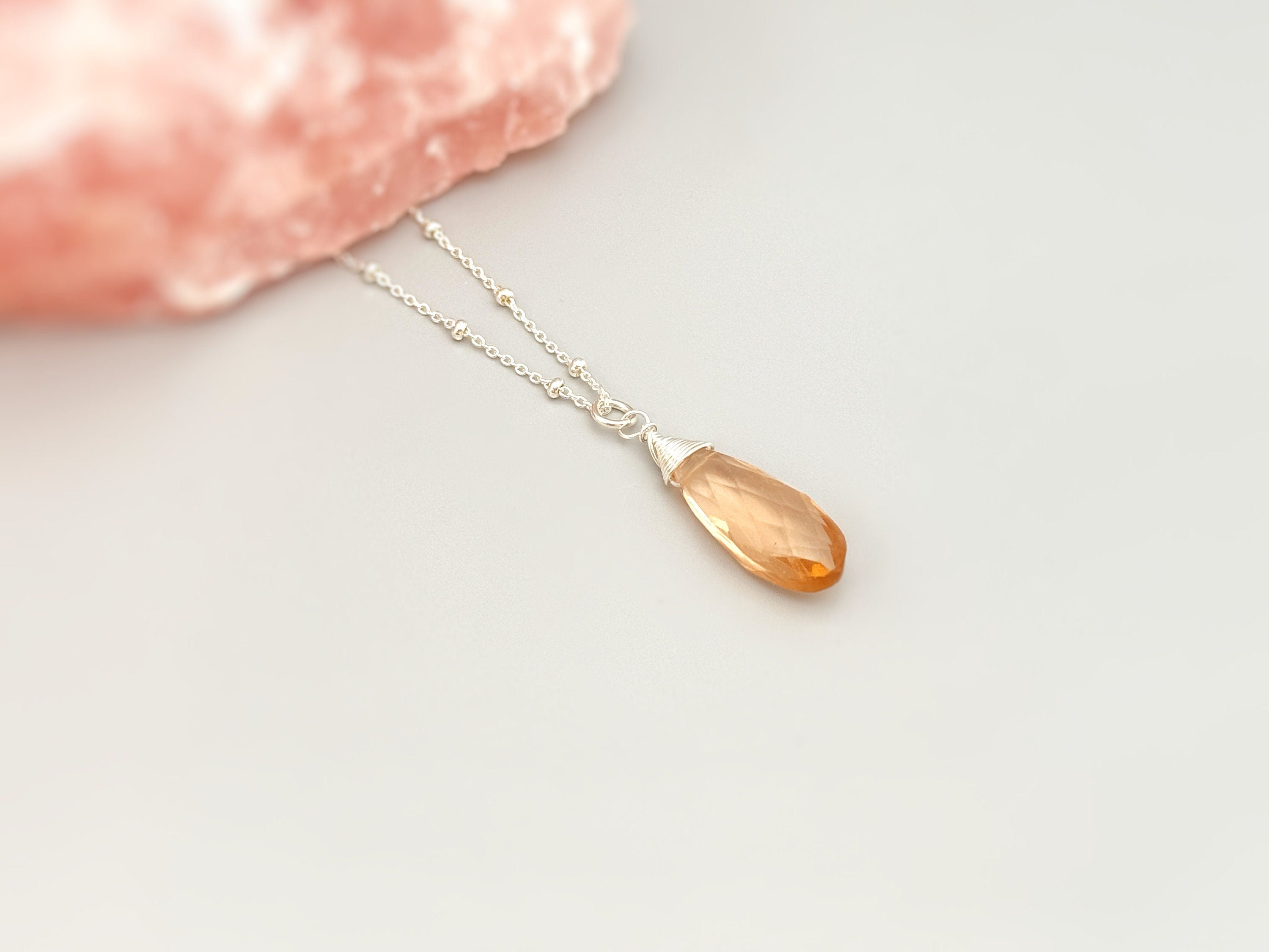 Morganite Necklace Sterling Silver, Gold, Rose Gold
