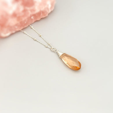 Morganite Necklace Sterling Silver, Gold, Rose Gold Handmade gemstone pendant blush peach quartz Jewelry Crystal Quartz necklace for women