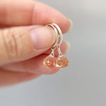 Morganite Earrings Dangle Huggie Hoops Sterling Silver, Rose Gold, 14k Gold Fill Handmade dainty raw gemstone crystal jewelry for mom