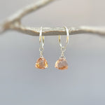 Morganite Earrings Dangle Huggie Hoops Sterling Silver, Rose Gold, 14k Gold Fill Handmade dainty raw gemstone crystal jewelry for mom