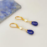 Lapis drop earrings dangle, sparkling crystal 14k Gold Fill Handmade jewelry for women dark blue gemstone Lapis Lazuli Leverback Dangly drop