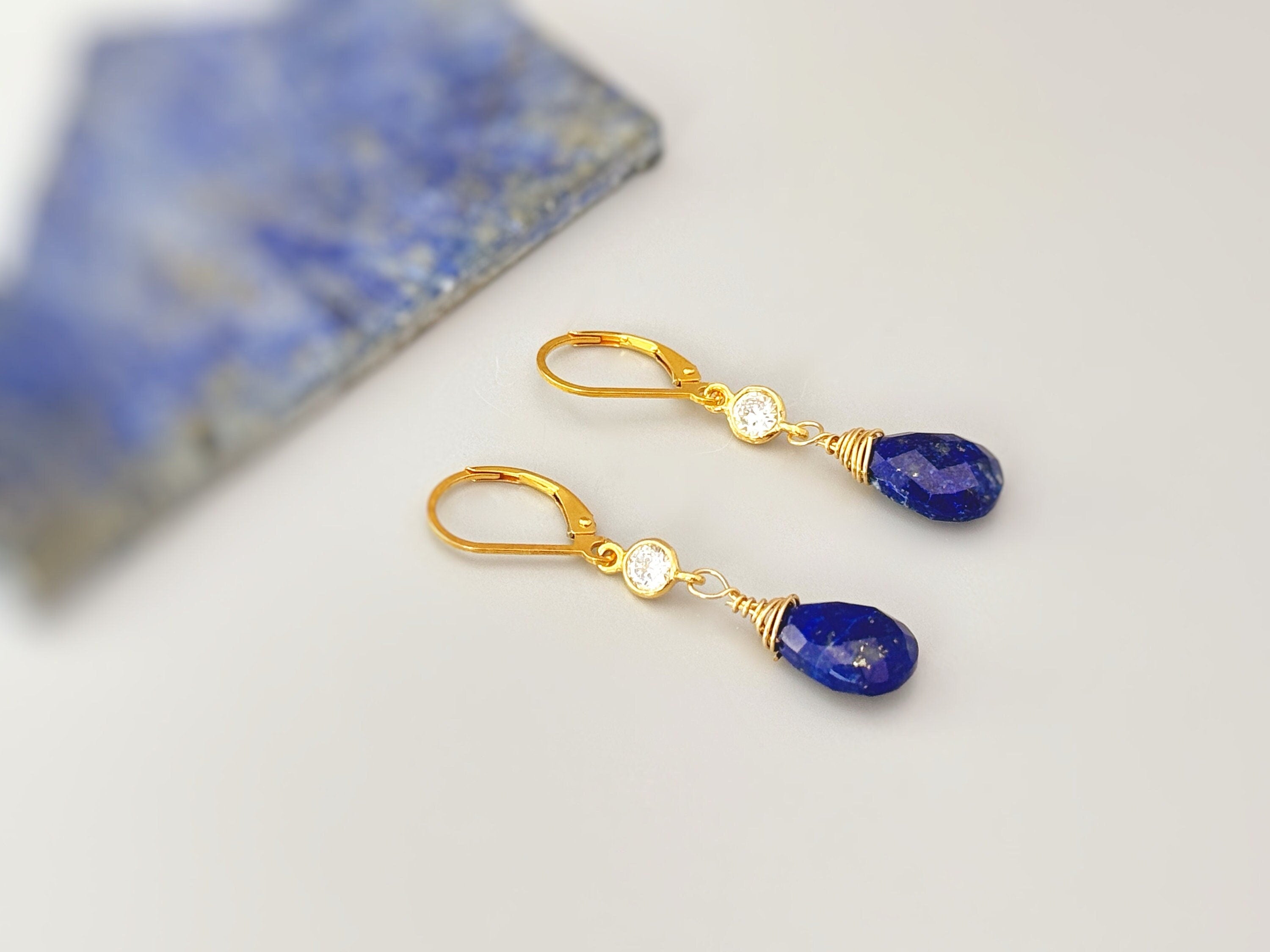 Lapis and crystal drop earrings dangle