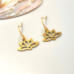 Gold Water Lily Flower Earrings dangle drop boh lotus handmade floral jewelry for summer July Birth Month flower nature jewelry gift