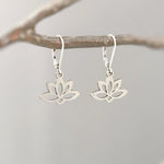 Lotus Earrings Huggie Hoops dangle Gold, Silver Water Lily jewelry