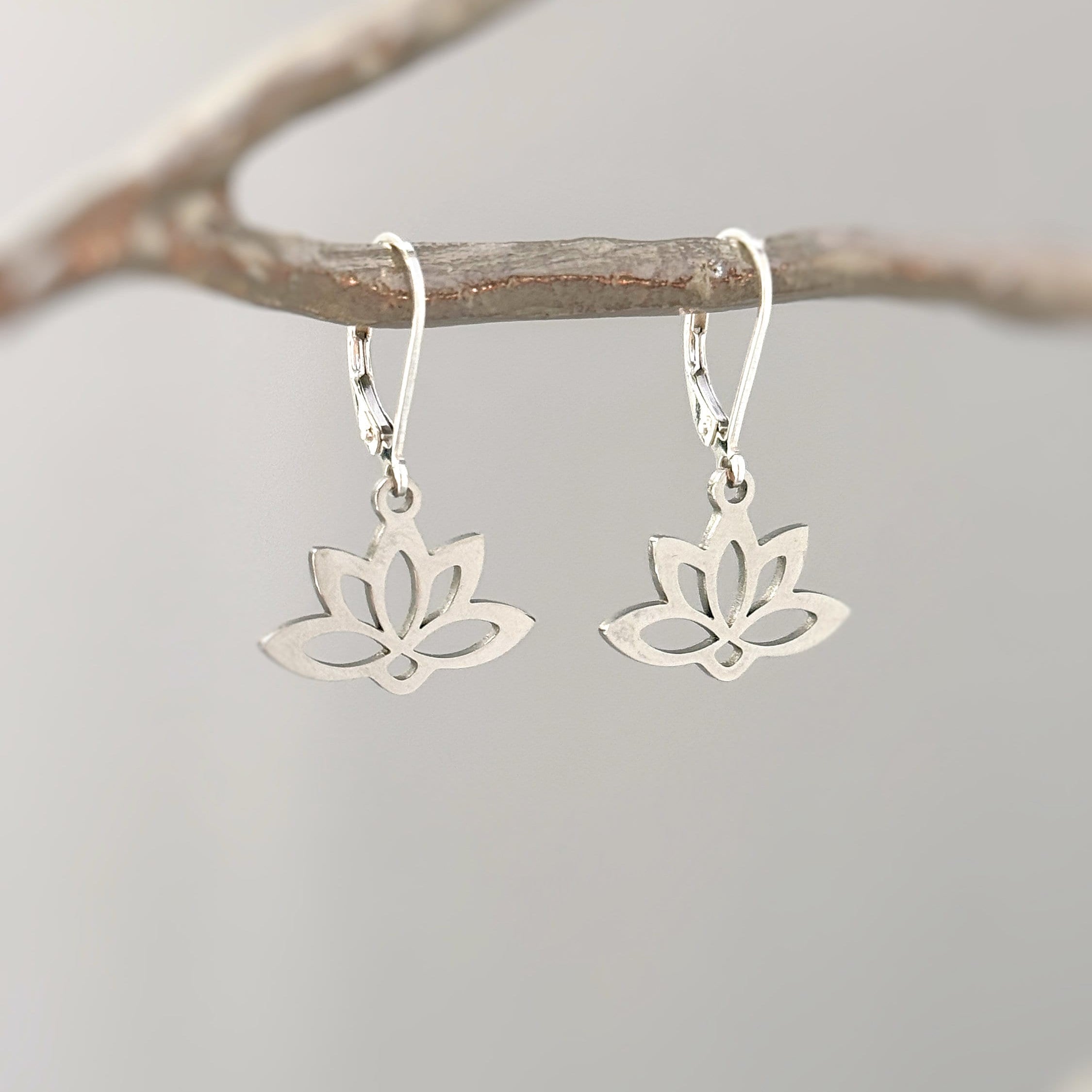 Lotus Earrings Huggie Hoops dangle Gold, Silver Water Lily jewelry