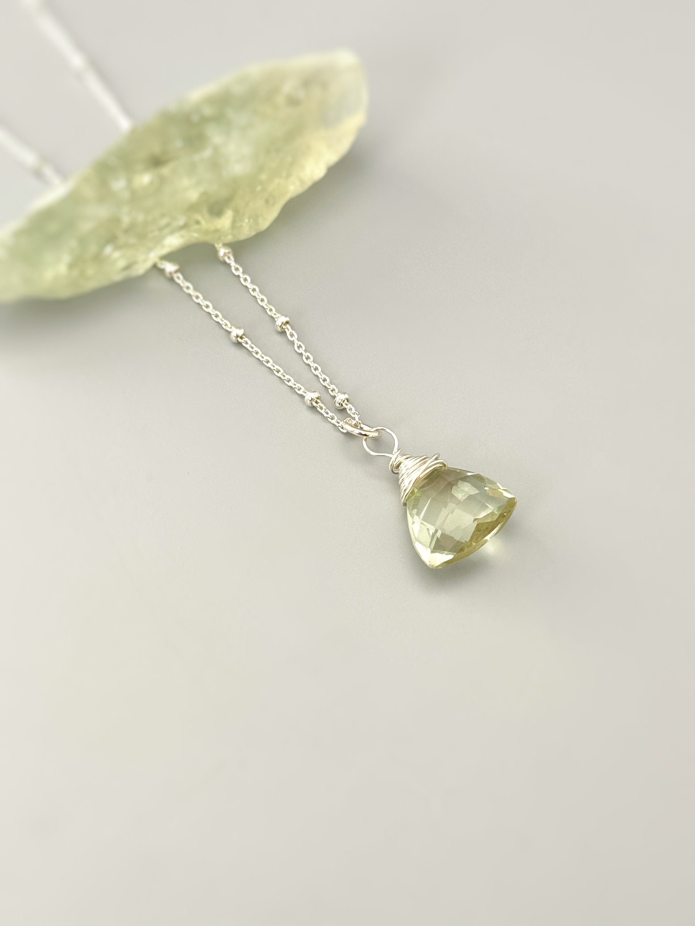 Green Amethyst Pendant Necklace Sterling Silver sage mint green gemstone Prasiolite handmade February Birthstone jewelry gift for woman, mom