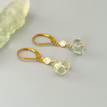 Raw Green Amethyst and Crystal Earrings dangle