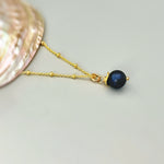 Dainty Blue Pearl Necklace Gold handmade single pearl pendant June birthstone jewelry necklace for women gift for mom, wife