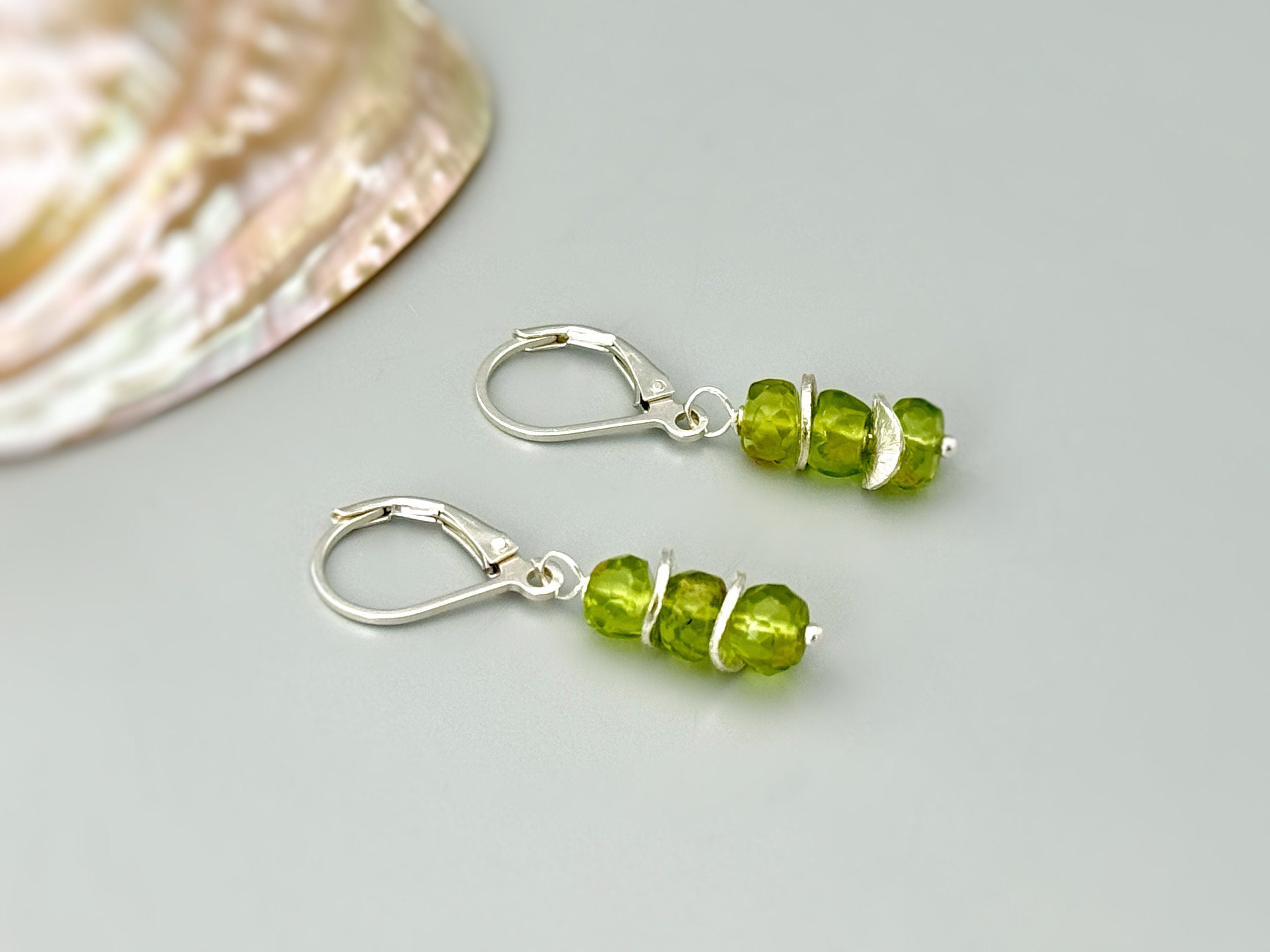 Peridot Earrings dangle, drop 14k gold, sterling silver, rose gold dangly green gemstone lightweight everyday jewelry for women Birthstone