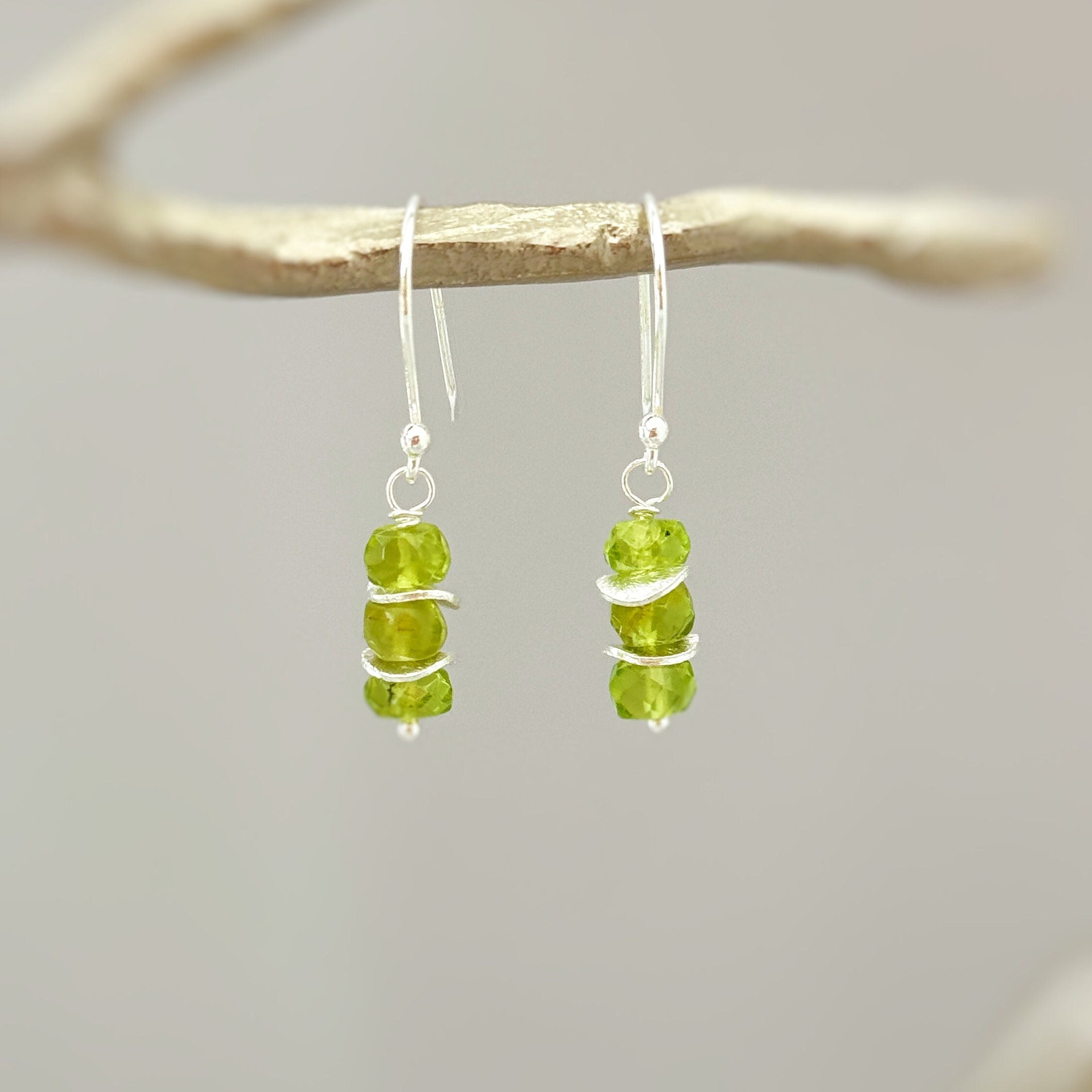 Peridot Earrings dangle, drop 14k gold, sterling silver, rose gold dangly green gemstone lightweight everyday jewelry for women Birthstone