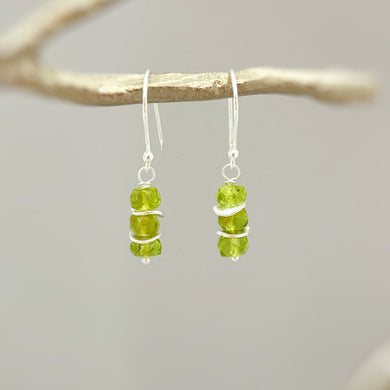 Peridot Earrings dangle, drop sterling silver, 14k gold, rose gold dangly green gemstone lightweight everyday jewelry for women Birthstone