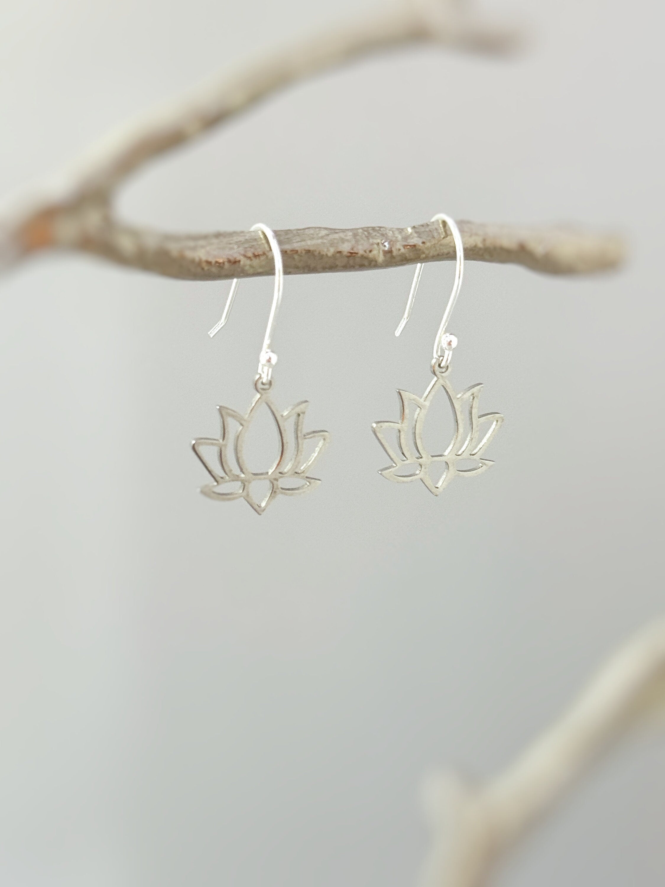 Gold Lotus Flower Earrings dangle drop boho lily handmade floral jewelry for summer July Birth Month flower nature jewelry gift