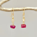 Raw Ruby Earrings Dangly Gold Fill, Sterling Silver dainty gemstone crystal earrings July Birthstone Handmade jewelry gift for woman