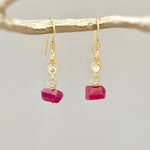 Raw Ruby Earrings Dangly Gold Fill, Sterling Silver dainty gemstone crystal earrings July Birthstone Handmade jewelry gift for woman