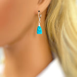 Turquoise Earrings dangle Silver, 14k Gold leverback dangly handmade blue gemstone birthstone jewelry gift for wife mom