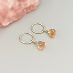 Morganite Earrings Dangle Huggie Hoops Sterling Silver, Rose Gold, 14k Gold Fill Handmade dainty raw gemstone crystal jewelry for mom