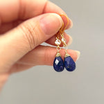 Lapis drop earrings dangle, sparkling crystal 14k Gold Fill Handmade jewelry for women dark blue gemstone Lapis Lazuli Leverback Dangly drop