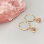 Morganite Hoop Earrings Dangle 14k Gold, Sterling Silver, Rose Gold, Handmade dainty peach pink gemstone crystal jewelry gift for mom, wife