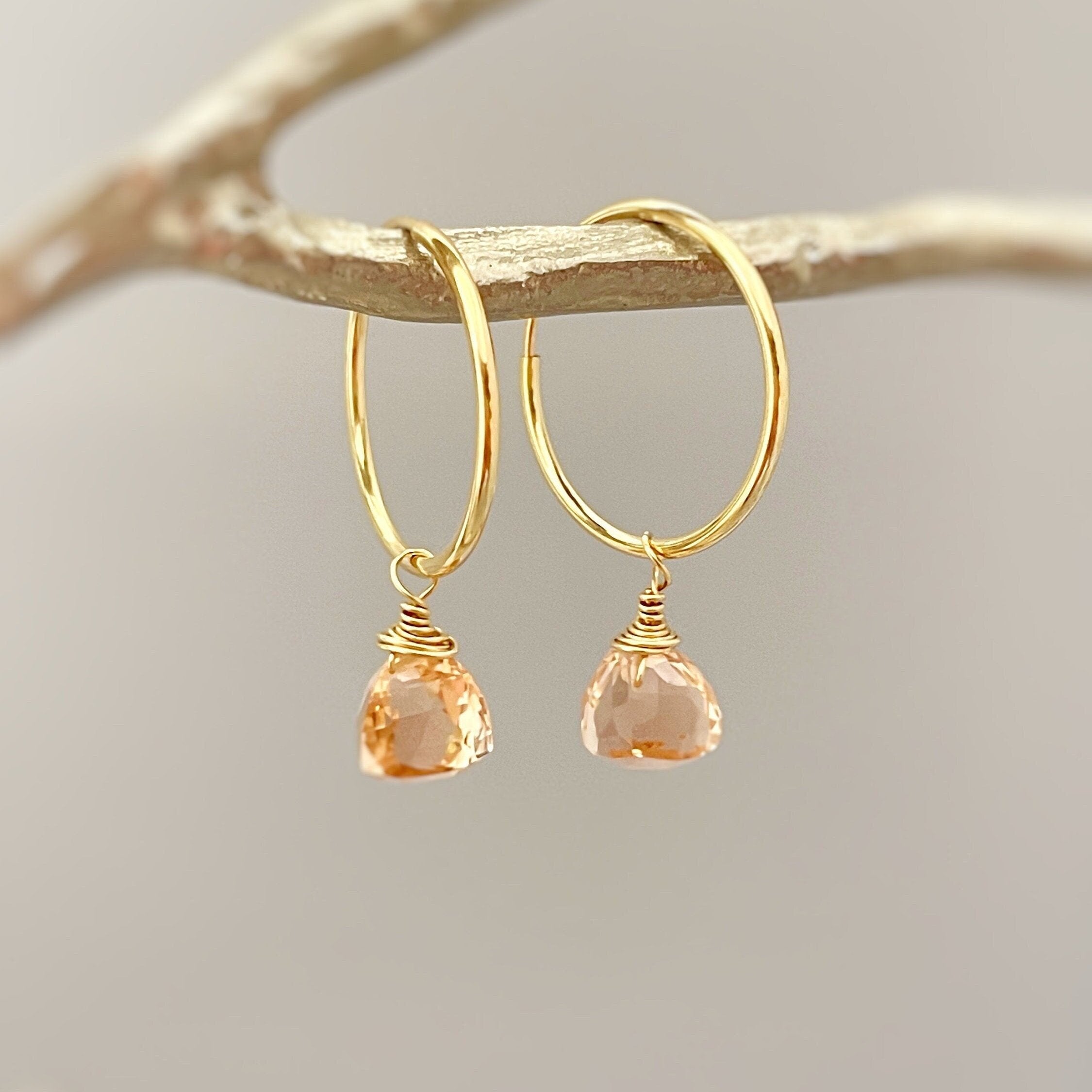 Peach Pink Gold Morganite Hoops earrings for women gift for mom, wife sister