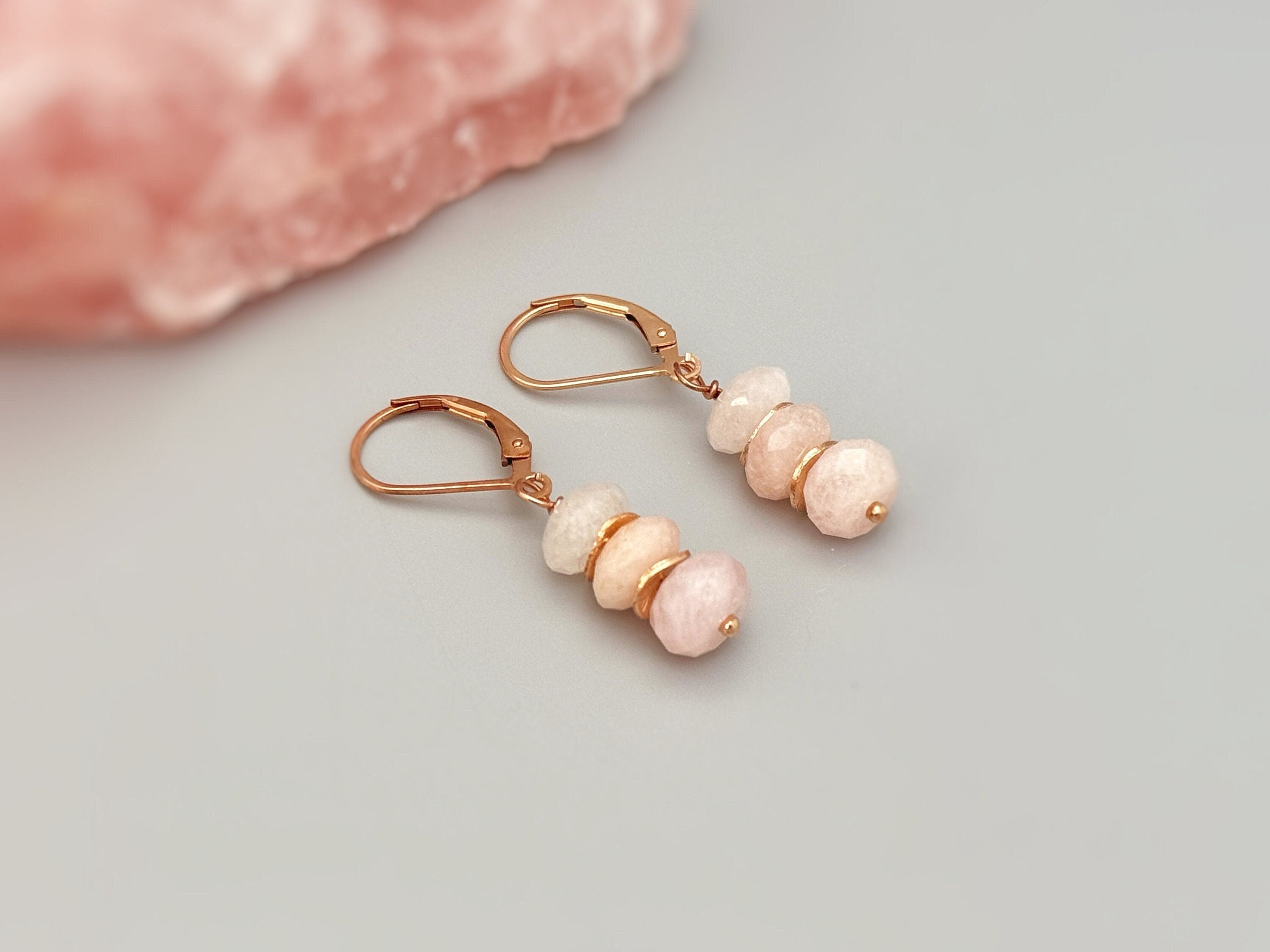 Peach Blush Pink Genuine Morganite Earrings in Rose Gold, 14k Gold or Sterling Silver feminine dainty earrings gift for mom, wife, girlfriend